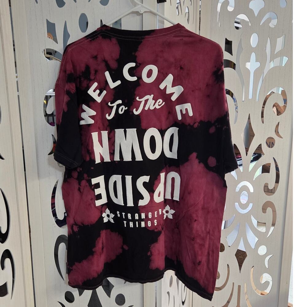 PacSun Stranger Things Upside Down Shirt L Pink Black Bleach Dye Grunge